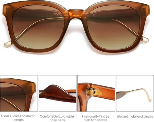 Vista 3 de SOJOS Lentes de sol polarizados cuadrados clásicos para mujeres y hombres, retro, modernos, protección ultravioleta UV400 SJ2050