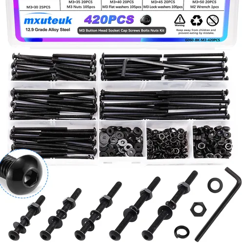 Vista 22 de mxuteuk Juego de tornillos M5 de 185 piezas, kit de tuercas, pernos y tornillos de cabeza hexagonal M5, pernos de acero de aleación de grado 12.9