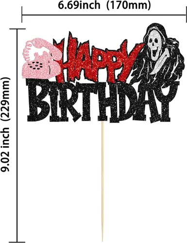 Vista 2 de 1 pieza de decoración de pastel de cumpleaños asesino ensamblada con purpurina de terror clásico de Halloween para tema de terror sangriento Negro