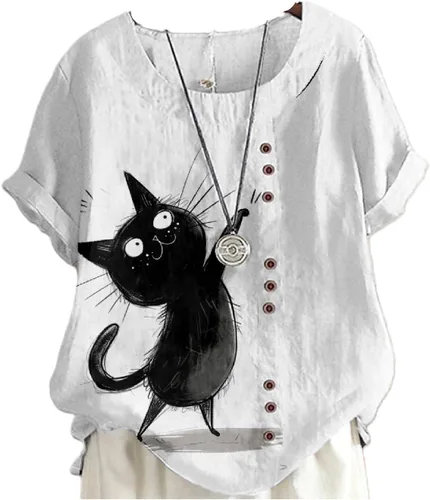 Vista 30 de domirica Flower Bird Printed Loose Boho Shirts Women Plus Size Summer Crew Neck Short Sleeve Blouses Colorido