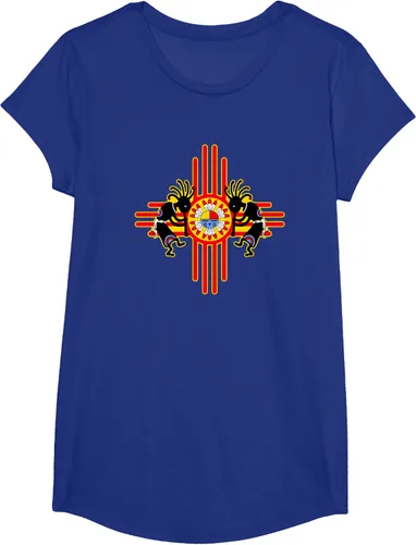 Vista 59 de Native American Kokopelli Kachina Zia Symbol 2 - Camiseta divertida para fanáticos, Negro