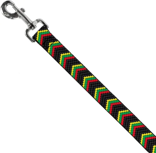 Vista 2 de Buckle-Down Correa para mascotas - Chevron Weave Negro/Rasta - 4 pies de largo - 1" de ancho