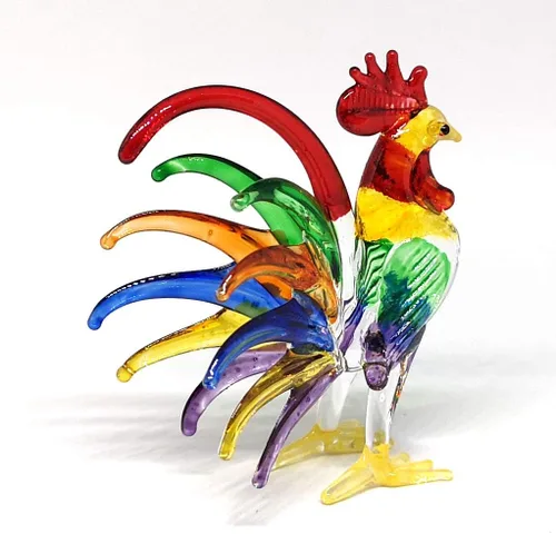 Vista 4 de Figura de gallo de cristal de pollo estilo decoración de cocina estilo miniatura soplado a mano figura coleccionable