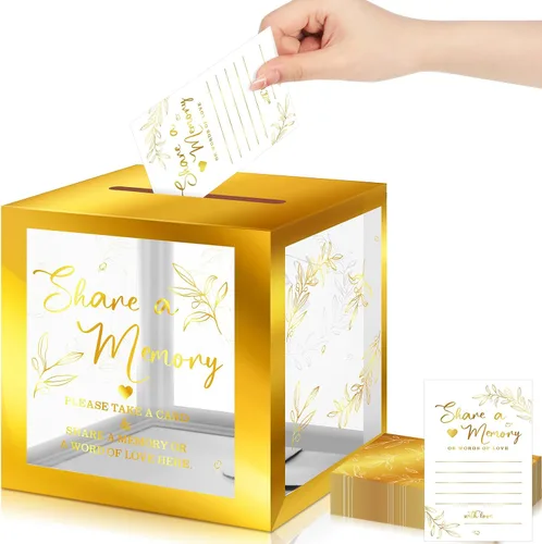Vista 14 de Pajean - 50 tarjetas de memoria para celebrar la vida, caja de tarjetas con ventanas transparentes, caja de memoria para funeral, boda, cumpleaños