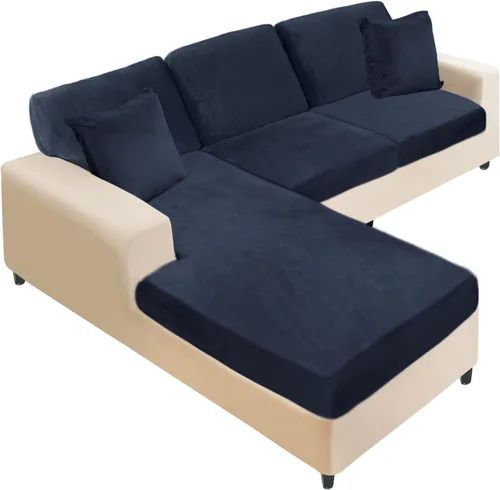 Vista 23 de NAISI Fundas de cojín de sofá de terciopelo elásticas de 1 pieza, fundas de asiento de sofá o respaldo, fundas suaves individuales para sofá Beige