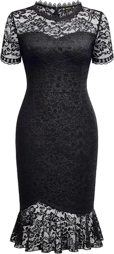 Vista 5 de Miusol Vestido formal de manga corta con encaje floral retro para mujer
