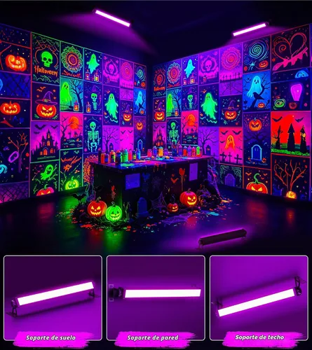 Vista 3 de Paquete de 2 barras de luz negra LED de 42W, luz negra con cable de 6 pies + interruptor + enchufe, suministros de fiesta de luces negras que