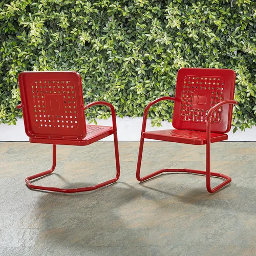 Vista 8 de Crosley Furniture Bates - Juego de 2 sillas para exteriores, sillas de patio de metal retro para comedor, porche, terraza, balcón, color rojo
