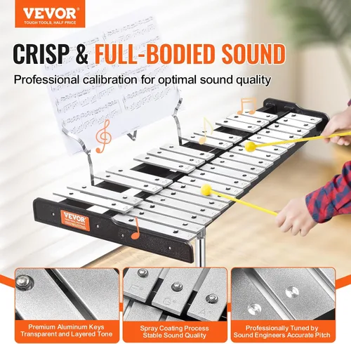 Vista 2 de VEVOR Kit de Xilófono Glockenspiel de 30 Notas, Juego de Instrumentos de Percusión Profesional con Mazos, Baquetas, Atril, Almohadilla de Práctica