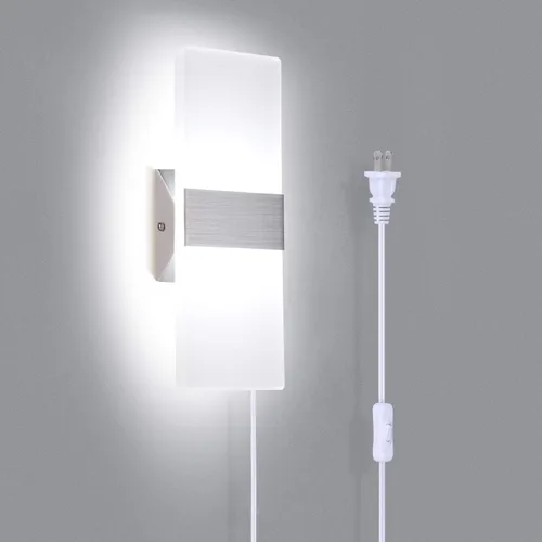 Vista 12 de TRLIFE Lámpara de pared LED moderna, ajustable 4 temperaturas de color 12W lámpara de pared moderna enchufe, luz de pared acrílica montada
