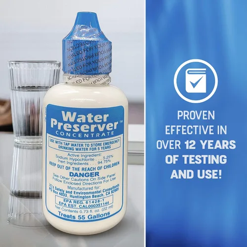 Vista 5 de Concentrado preservador de agua de 55 galones (5 años) Gotas de tratamiento de agua - Tratamiento de agua para agua potable - Mayday Emergencia Agua