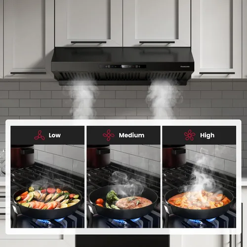 Vista 5 de GASLAND Master Campana extractora debajo del gabinete de 36 pulgadas, negro mate, 700 CFM para ventilador de escape de cocina de cocción de alta
