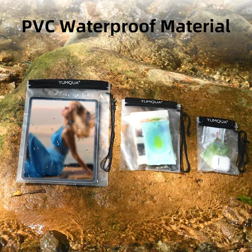 Vista 3 de YUMQUA Bolsa impermeable transparente, bolsa impermeable para documentos, soporte para pasaporte, funda hermética para mapas, bolsa impermeable a