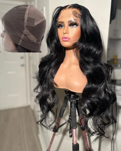 Vista 8 de Peluca de cabello humano con encaje frontal transparente de 13 × 4 para mujeres negras, sin pegamento, nudos blanqueados, ondulados, cabello natural