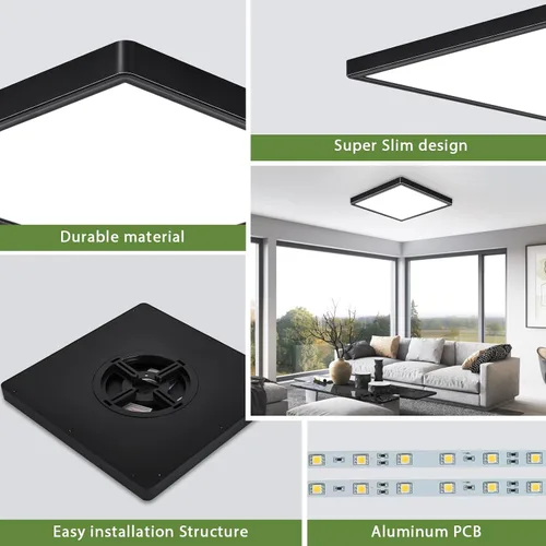 Vista 6 de Lámpara de techo LED empotrada de 12 pulgadas, 24 W, 3000 K/4000 K/6000 K, luz de techo LED ajustable, 2800 lm para dormitorio, cocina, pasillo