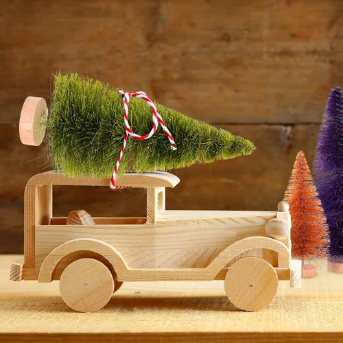 Vista 6 de 16 mini árboles de Navidad, árboles artificiales de escarcha de nieve de sisal, adornos de pinos con base de madera, manualidades de invierno 16