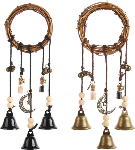 Vista 8 de Campanas de bruja para pomo de puerta para protección Campanas colgantes de viento Campanas decorativas hechas a mano para decoración bohemia