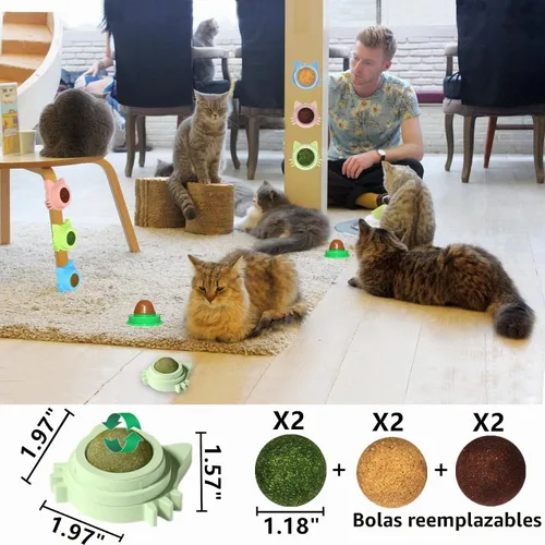 Vista 2 de Cat Toys - Juego de 4 juguetes de hierba gatera, bola de pared