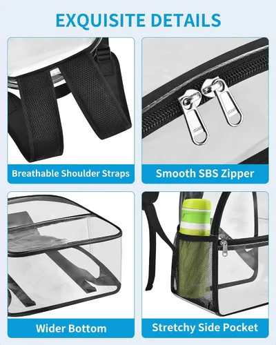 Vista 5 de Mini mochila transparente aprobada para estadios con correa ajustable, impermeable, transparente, PVC para trabajo, viajes, conciertos, playa