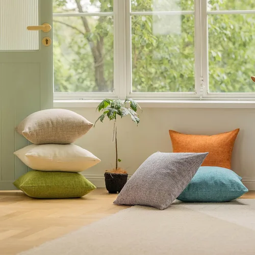 Vista 6 de Fundas de almohada decorativas Demetex grises 18x18, fundas de almohada cuadradas de lino para sofá, fundas de almohada estilo granja para cama