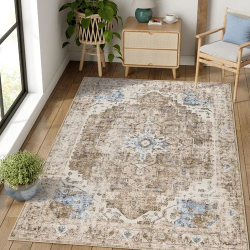 Vista 77 de jinchan Alfombra de Área 2x3 pies Alfombra Vintage de Entrada Lavable Bohemia Tapete Interior para Puerta Medallón Floral Tapete Pequeño para Puerta