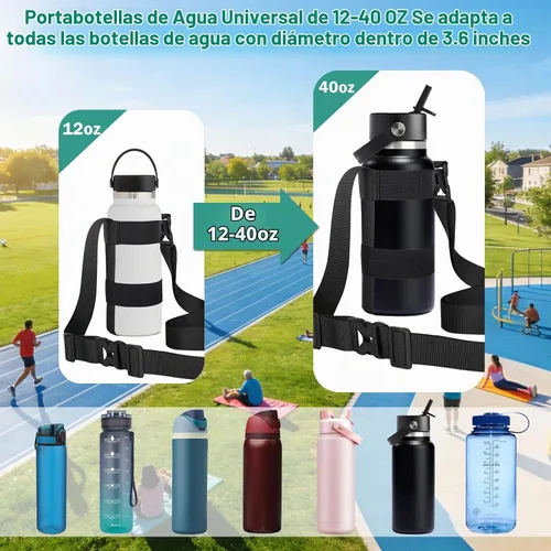 Vista 2 de HEYSKAY Soporte para botella de agua con correa, correa para botella de agua con correa de hombro ajustable para Owala FreeSip de 24 a 40 onzas Negro