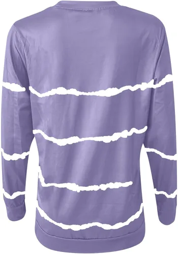 Vista 5 de Camisetas para mujer, blusas de manga larga para mujer, camisas con estampado a rayas, sueltas, sudadera simple con cuello redondo 2023