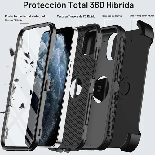 Vista 3 de KECAI Funda para iPhone 11 Pro con estuche de clip para cinturón, protector de pantalla integrado, resistente a prueba de golpes, protección contra