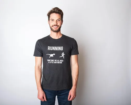 Vista 3 de Mens Running Motivation Raptor Chase T Shirt Funny Dinosaur Tee Nerdy Graphic