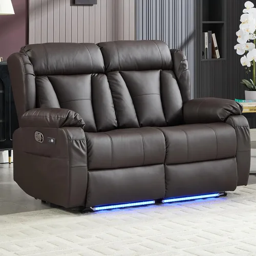 Vista 18 de Sofá biplaza reclinable manual de 110 pulgadas, sillón reclinable de 4 asientos con consola, mesa plegable y salidas integradas, sofá reclinable