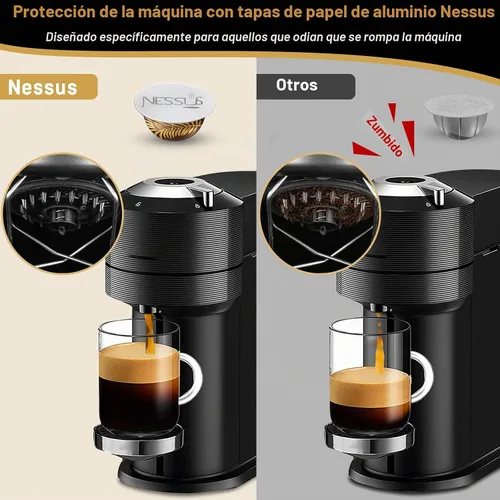 Vista 3 de NESSUS Tapas de papel de aluminio para cápsulas Nespresso reutilizables Vertuo, sellos de aluminio para rellenar cápsulas de Vertuoline, cápsulas