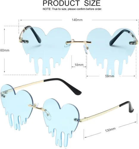 Vista 5 de JOVAKIT Melting Heart Shaped Sunglasses for Women Men Retro Rimless Tears Love Sun Glasses Rave Party Halloween Glasses