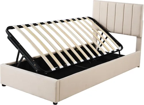 Vista 8 de Harper & Bright Designs Base de cama con plataforma de almacenamiento elevable de tamaño individual con cabecera capitonada de canal vertical Beige