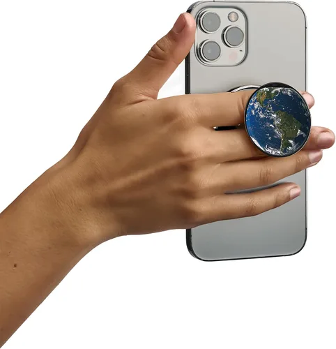 Vista 8 de HANDL O MagSafe - Agarre y soporte de cuero negro para teléfono, agarre magnético extraíble, soporte retráctil para dedos POPL Tap-to-Share Contact