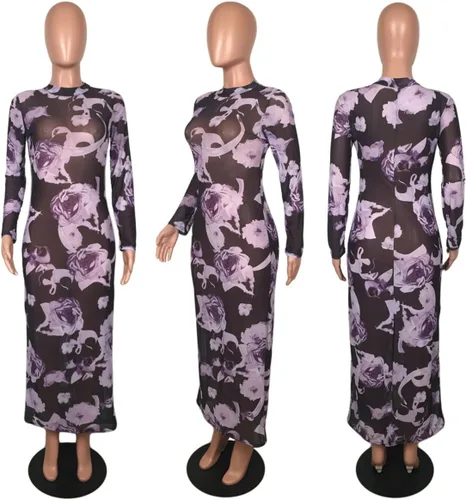 Vista 2 de Recious Vestido sexy de manga larga con cuello alto y estampado floral para mujer