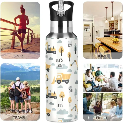 Vista 5 de Construction Vehicles Insulated Water Bottle 20 Oz Leakproof Water Bottles, BPA-Free Sport Water Bottle