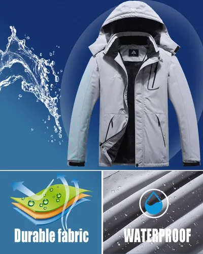 Vista 4 de Chaqueta de esquí impermeable para hombre, resistente al viento, cortavientos, abrigo de nieve cálido con capucha