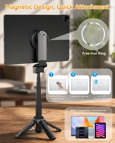 Vista 5 de Soporte de monitor de viaje portátil, soporte magnético de trípode ajustable en altura, mini soporte de pantalla plegable de tamaño de bolsillo