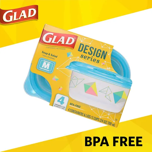 Vista 3 de Glad GladWare Design Series Contenedores de almacenamiento de alimentos con tapas, rectángulo mediano sin plástico BPA para preparación de comidas