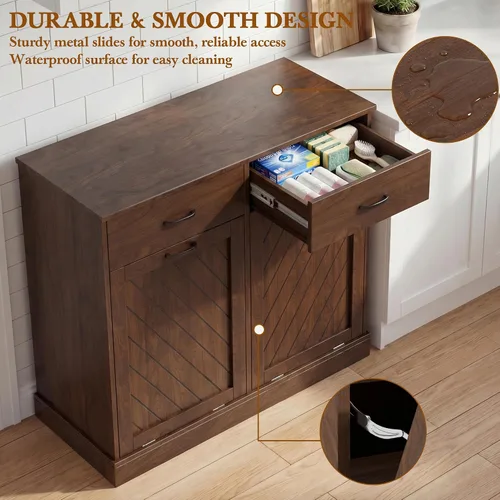 Vista 5 de njnj 2x13 Gallons Double Tilt Out Trash Can Cabinet Brown
