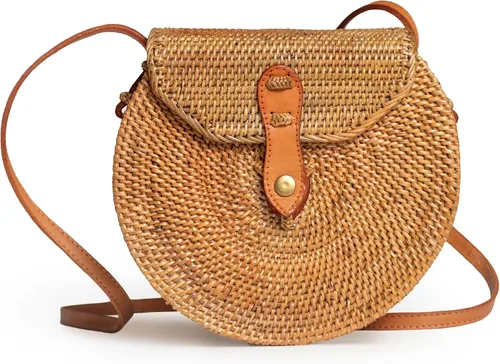 Vista 13 de Novum Crafts Bolso de ratán hecho a mano - Bolso cruzado de mimbre de paja marrón