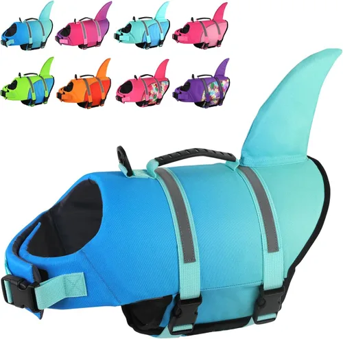 Vista 15 de Doglay Chaleco salvavidas para perro, chaleco salvavidas de tiburón Camuflaje azul-tiburón