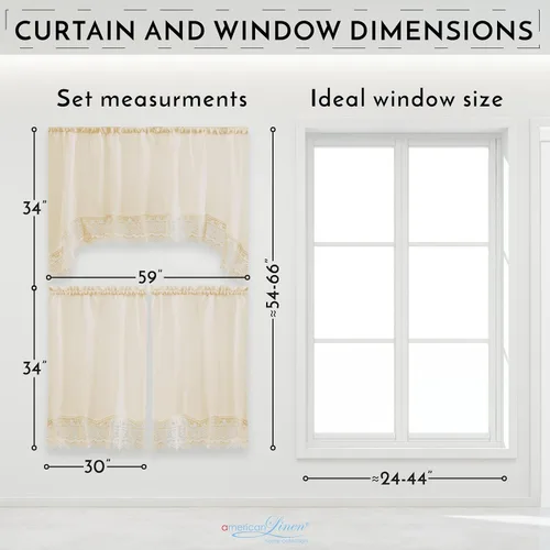 Vista 6 de American Linen - Cortinas para cafetería para cocina, cortinas de baño con cenefa, borde de encaje bordado. (Beige) Incluye cenefa a juego