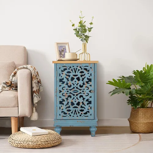 Vista 7 de PHI VILLA Gabinete de Almacenamiento Decorativo Pequeño con Puerta Individual - Mesa de Noche Decorativa para Sala de Estar Dormitorio, Mesa Lateral