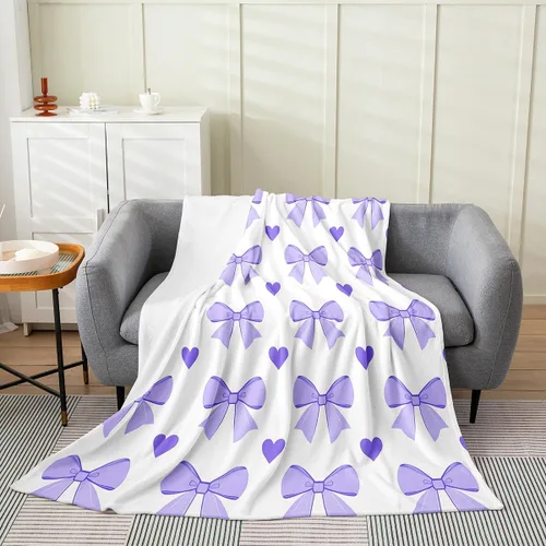 Vista 25 de Erosebridal Manta de franela con nudo de lazo para niñas, 40 x 50 pulgadas, diseño de rayas de diamante, para sofá cama y cama de vellón para niños