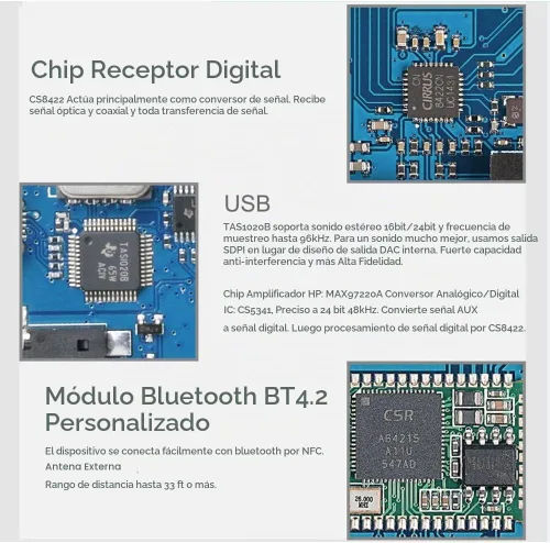 Vista 9 de SMSL AD18 Amplificador de audio estéreo HiFi, compatible con Bluetooth 4.2, compatible con APT-X, amplificador de potencia digital completo USB DSP