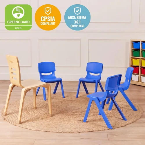 Vista 7 de ECR4Kids Silla Escolar Apilable de 12 Pulgadas de Plástico, Muebles para Aula, Azul, Paquete de 4