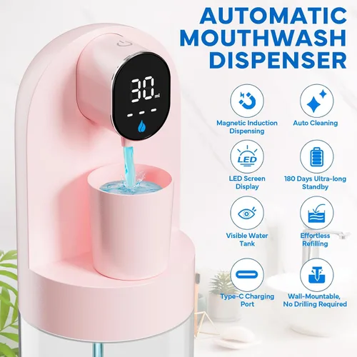 Vista 2 de Dispensador automático de enjuague bucal para baño, dispensador inteligente de enjuague bucal de 21.12 onzas sin contacto, juego de accesorios