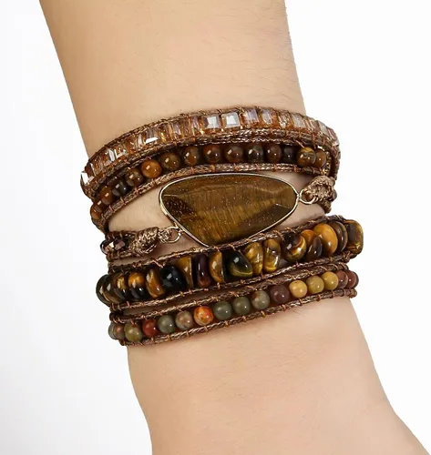 Vista 21 de ZOSOJONA - Pulseras bohemias hechas a mano de piedra natural, que dan vuelta, con cuentas de cristal de turquesa