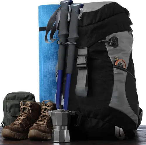 Vista 4 de 2 soportes para bastón de escalada, mochila de senderismo, correas elásticas, cordón elástico ajustable, hebilla de fijación para esquí, caminar
